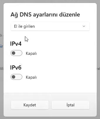 Ağ DNS ayarlarını düzenle (El ile girililen)